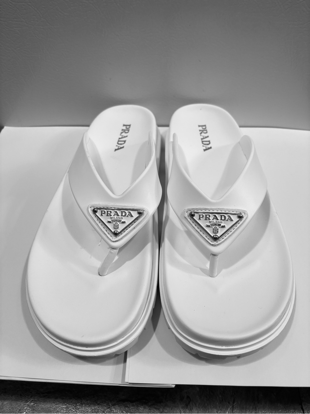Prada White Chunky Platform Thong Sandals - Picture 2 of 5